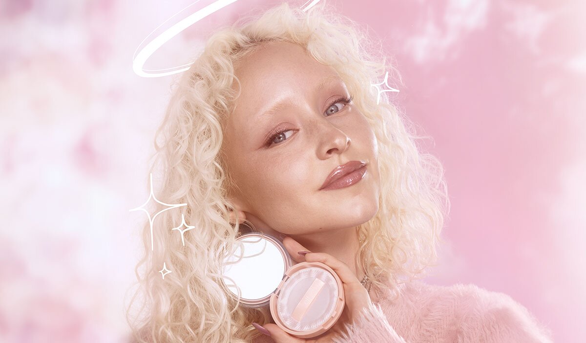 model using e.l.f. cloud skin makeup